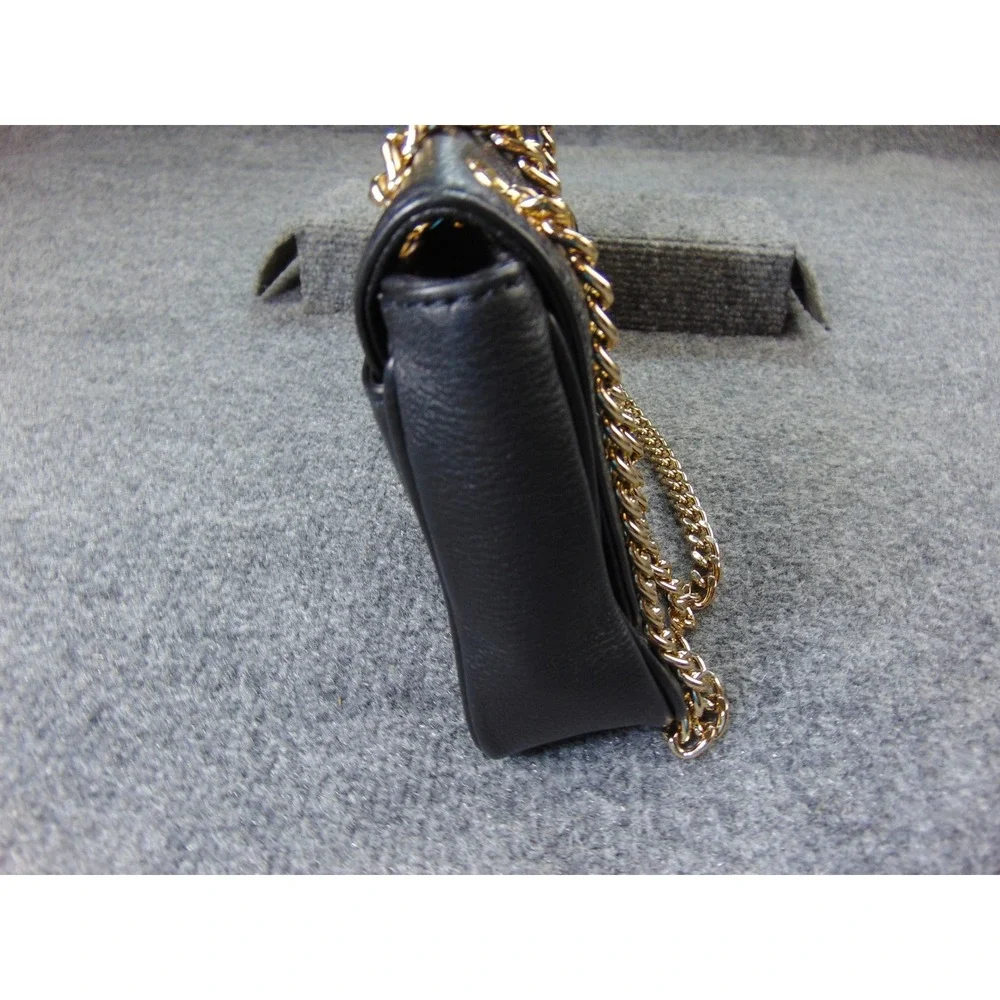 Michael Kors Bedford Black Leather‎ Gold Chain Strap Flap Clutch Crossbody Bag